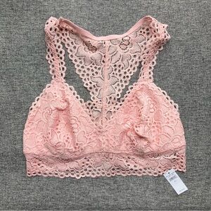 NWT Aerie Crochet Floral Lace Racerback Bralette Bra Pink L